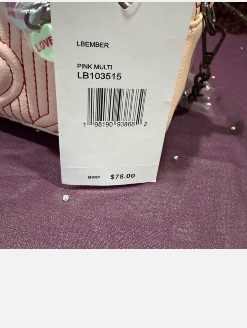 *Entry Only*Heart Quilted Mini Satchel Bag Luv Betsey New - Picture 4 of 5